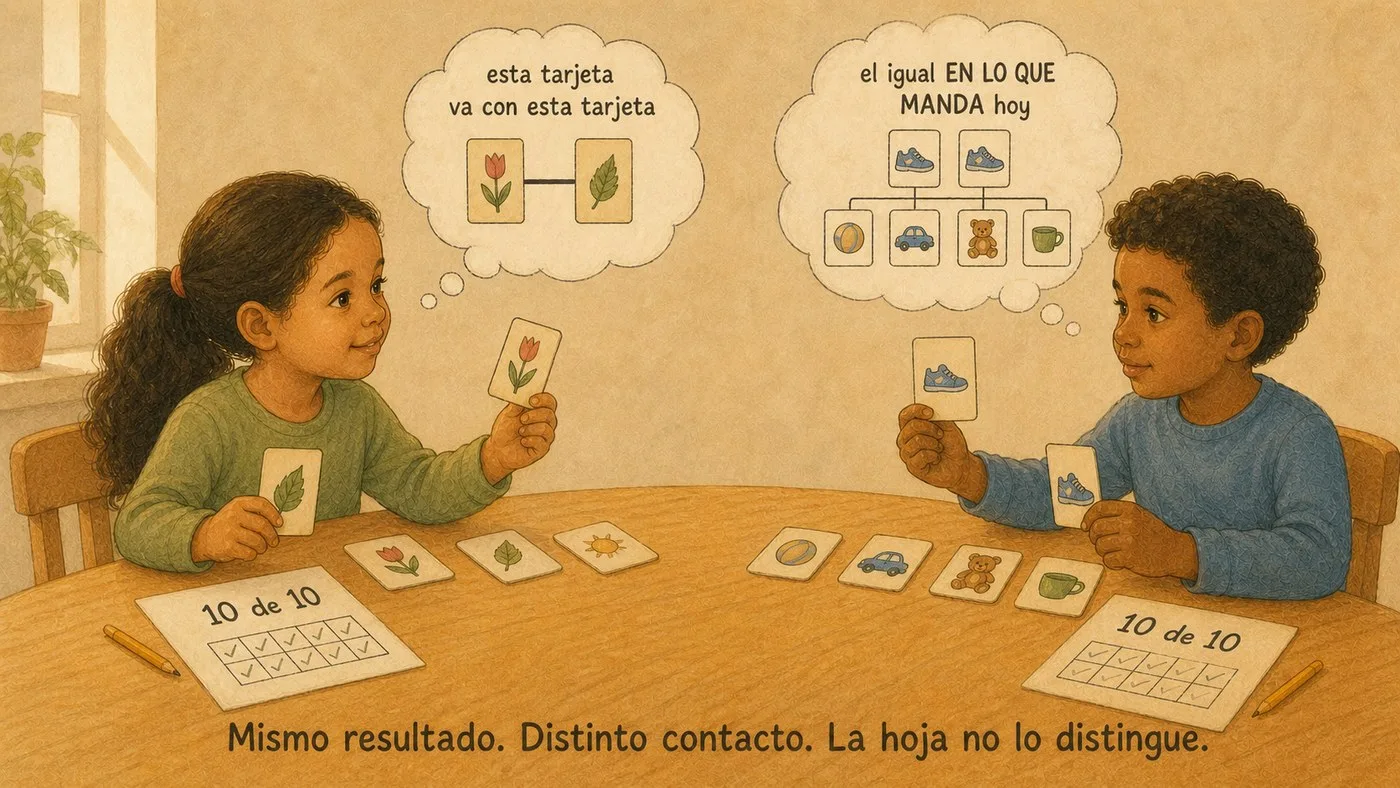 Dos niños con la misma hoja de resultados, «10 de 10», y un pensamiento distinto sobre cada uno