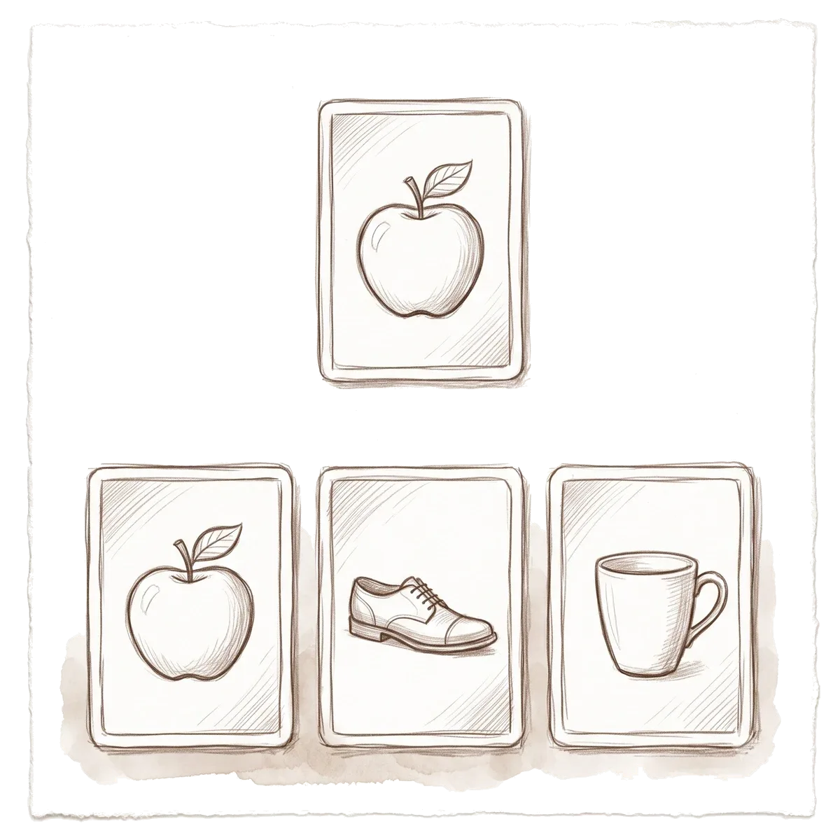 Match-to-sample materials with one sample and several comparisons